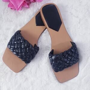 Marc Fisher LTD Reanna Woven Quilted Leather Slide Sandals Square Toe Black 10